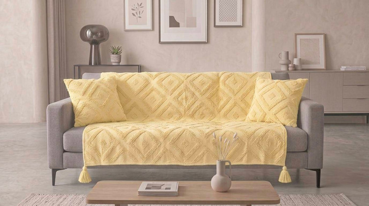 شال مبل مدل تمام پانچ 140 × 180 سانتی متر رنگ طوسی تیره دارای کوسن جداگانه